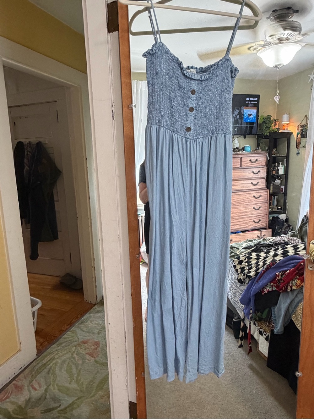 Love Tree Light Blue Smocked Dress with Button Detail